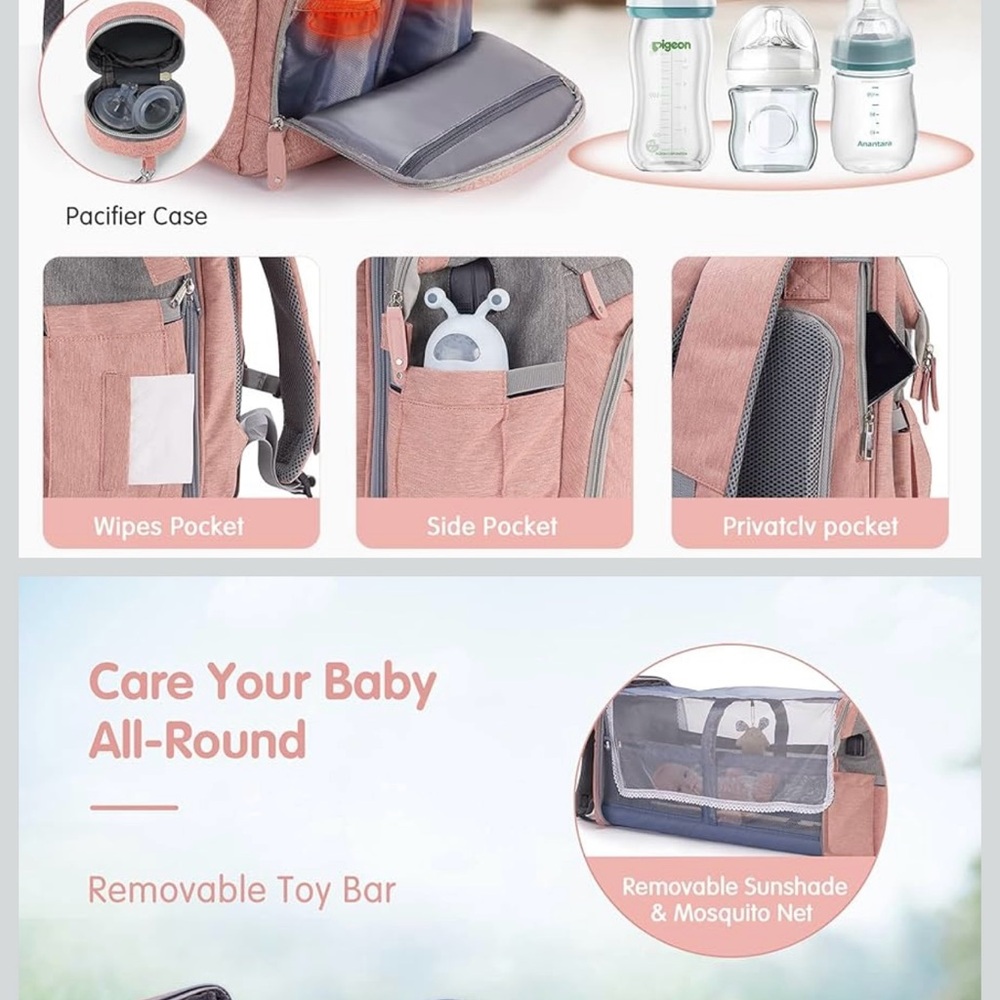 Stylish Pink Baby Backpack with Multiple Compartments